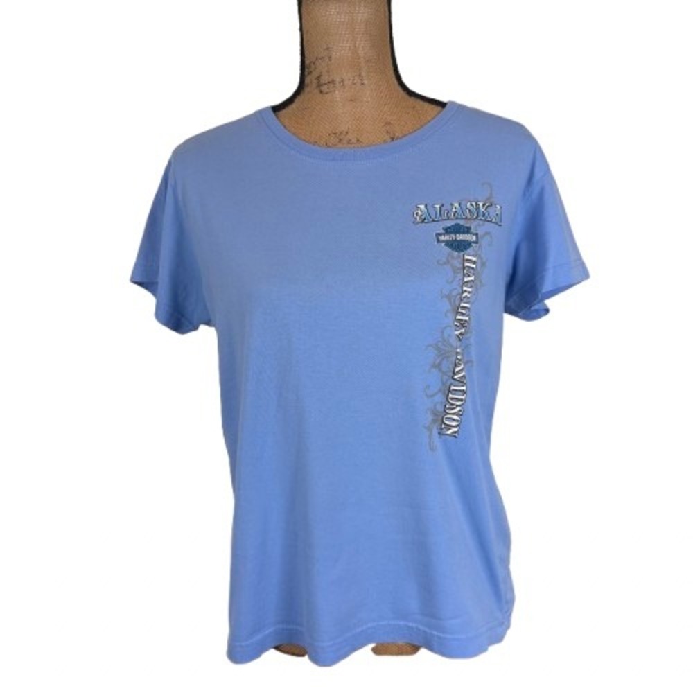 Harley Davidson Taku Juneau Alaska 2013 Womens T-Shirt Blue Bikercore Size Large